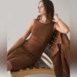 Sleeveless Brown Faux Suede A-Line Dress With Back Zipper & Stitch Details